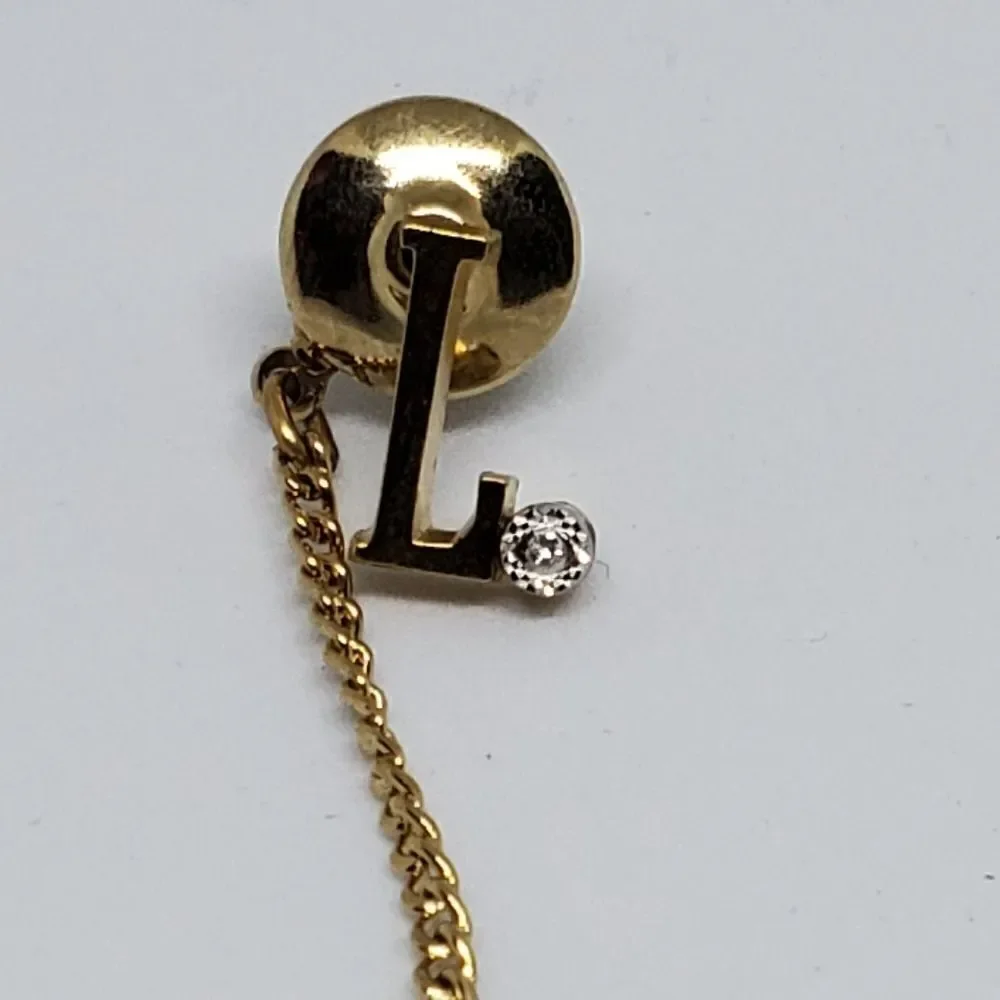 Gold Tone L Diamond Tie Tac